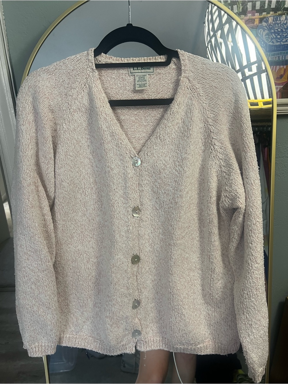 L.L. Bean Women's Pale Blush V-Neck Button Cardigan